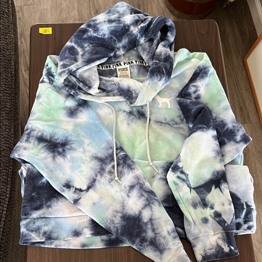 PINK Tie-Dye Hoodie in Navy, Mint & White